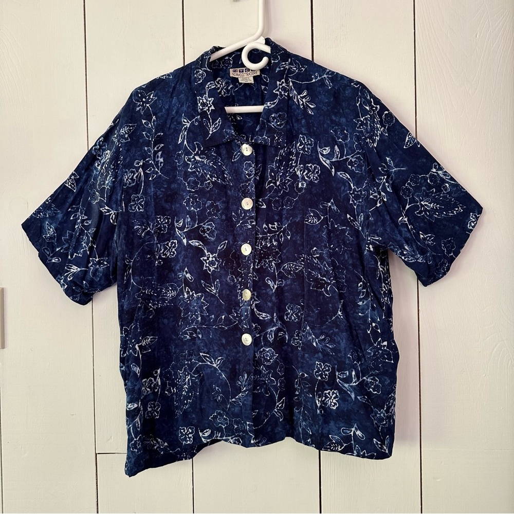 VTG Nomadic Traders Floral Tropical Print Button Up Top Hawaiian Shirt Sz 1X